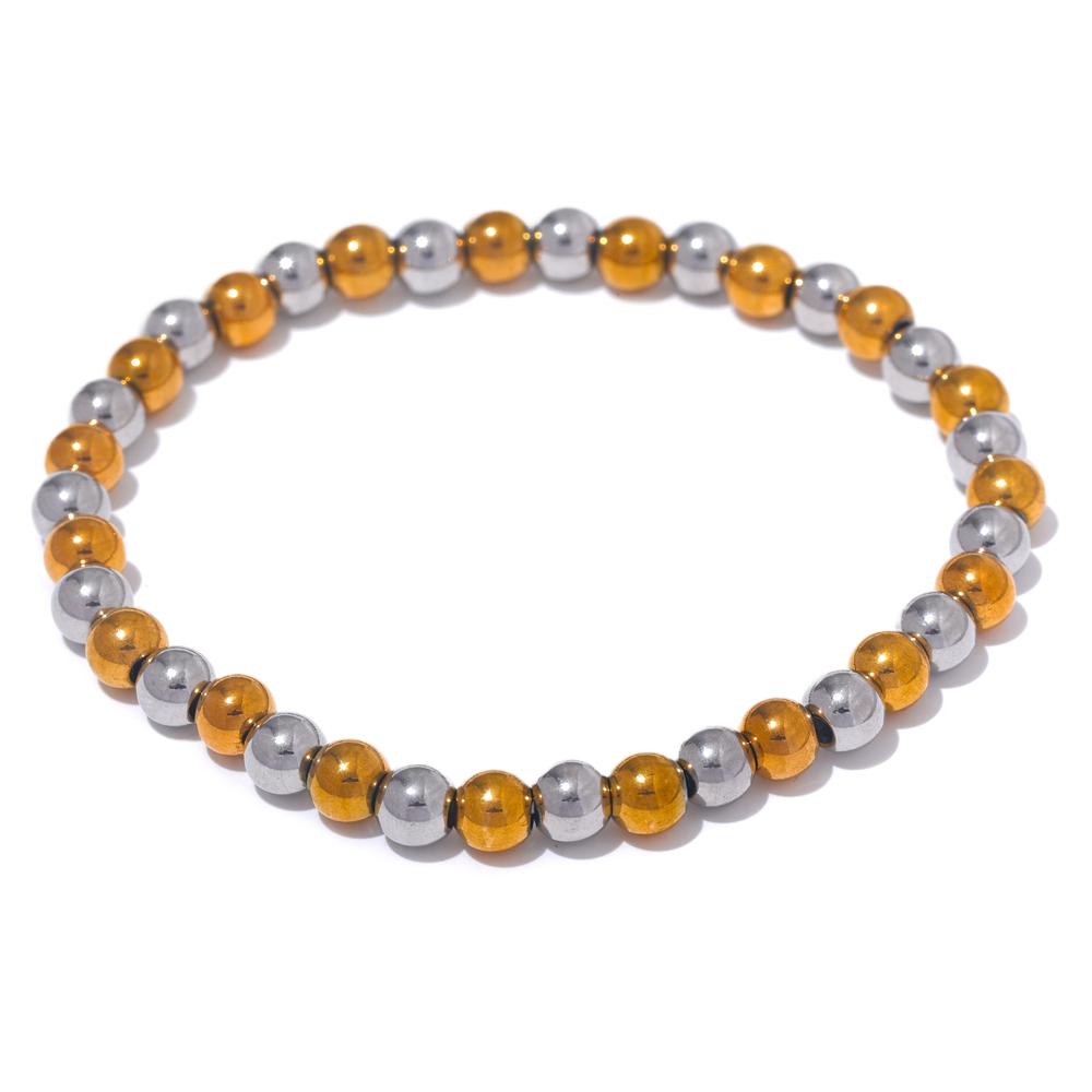Yhpup 3/4/5/6 MM Stainless Steel Beads Daily Handmade Elastic Bracelet Bangle Waterproof Wrist Wholesale Gold Color Jewelry Men
