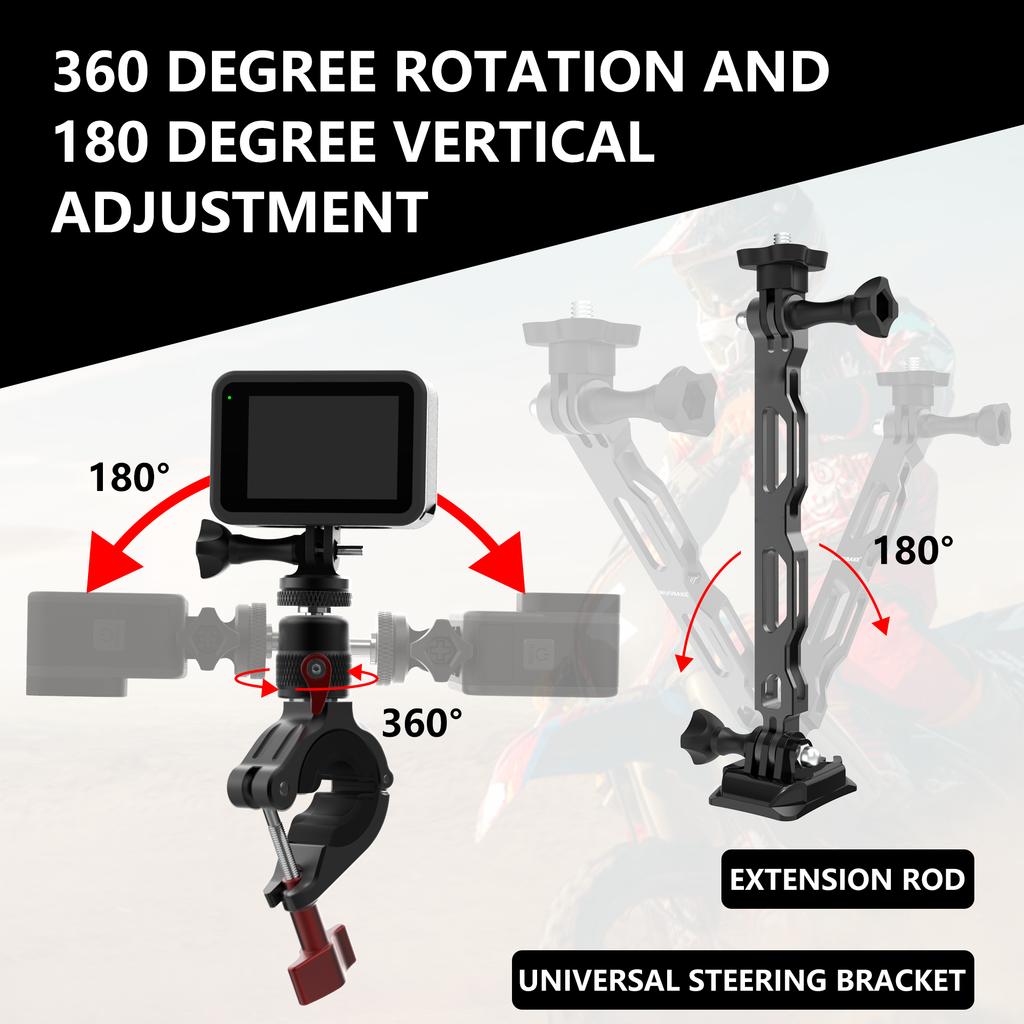 Premium Aluminum Helmet Curved Flat Bracket Bicycle Motorcycle Action Camera Clamp Mount for GoPro/DJI Osmo/Insta360 Riding Vlog