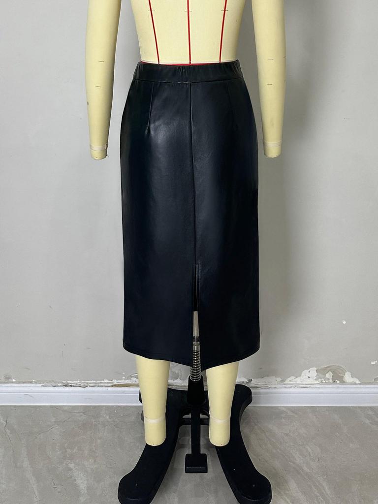 2025 Vår & Höst Högkvalitativ PU-läder Midi-kjol - Gatumode Europeisk & Amerikansk Mode, Rörformad Design för Kvinnor