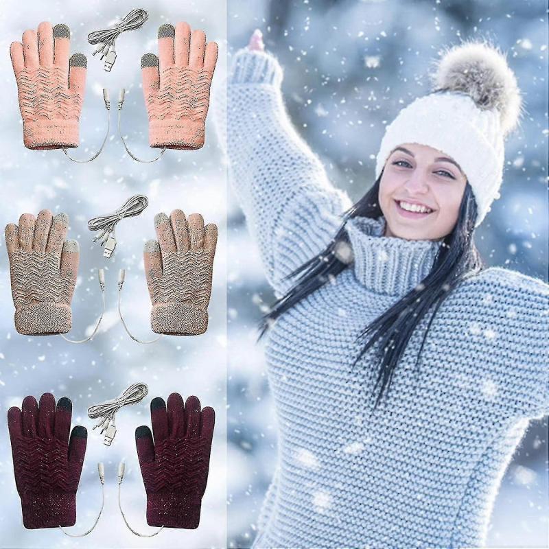 Rękawice Podgrzewane USB, Elektryczne Rękawice Zimowe Damskie Ciepłe Ogrzewanie Dwustronne Pełne Dłonie Rękawice Ładowane przez USB, Do Narciarstwa Pieszych Wędrówek Ciepłe Outdoor G