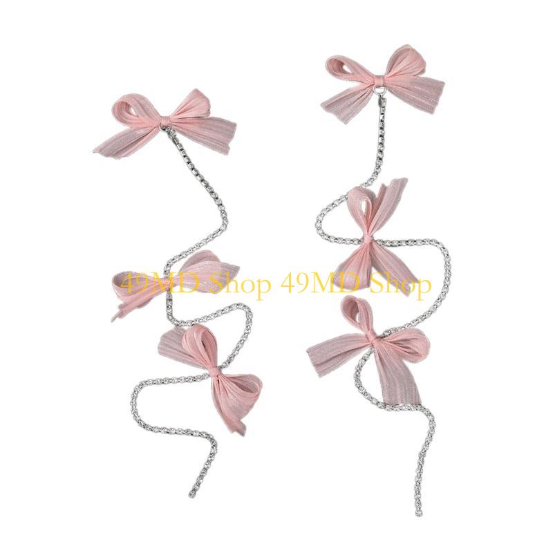 49MD Hair Bows Bow Hair Clip Bowknot Barrettes Hair Bow Side Clip Chain Hair Clip