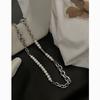 Collier à chaîne perles d'inspiration vintage style géométrique fait main pour homme et femme