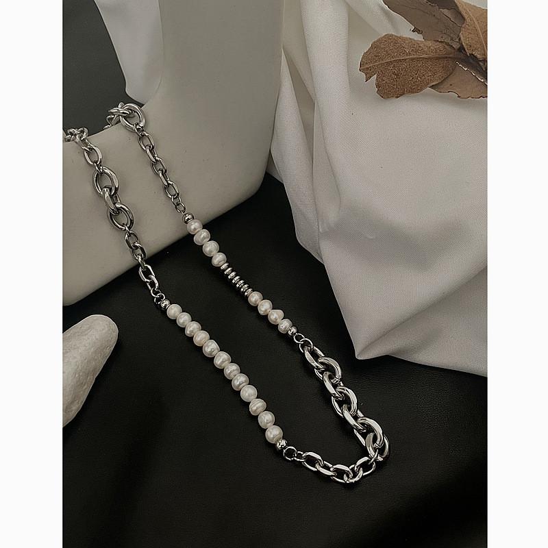 Collier à chaîne perles d'inspiration vintage style géométrique fait main pour homme et femme