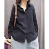 women's Vintage Washed Cotton Linen Loose Long Sleeve Shirt Casual Pocket Blouse Daily Wear Top