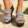 2025 New Arrival Plus Size Fashion Rhinestone Open-Toe Flat Sandals with Thick Platform Heel for Flip-Flops