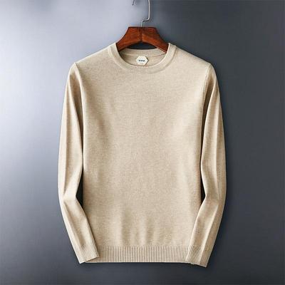 Pulover Tricotat cu Gât Rotund Slim Fit pentru Bărbați - Mânecă Lungă, Culoare Solidă, Strat de Bază Versatil pentru Trend Casual de Toamnă/Iarnă.