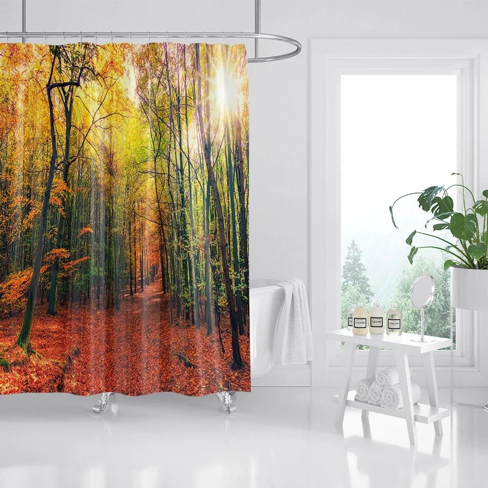 

Forest Plant Landscape Bathroom Waterproof Shower Curtain 3D Printing Shower Curtains for Home Decor Shower Curtain with Hooks W90xH180cm