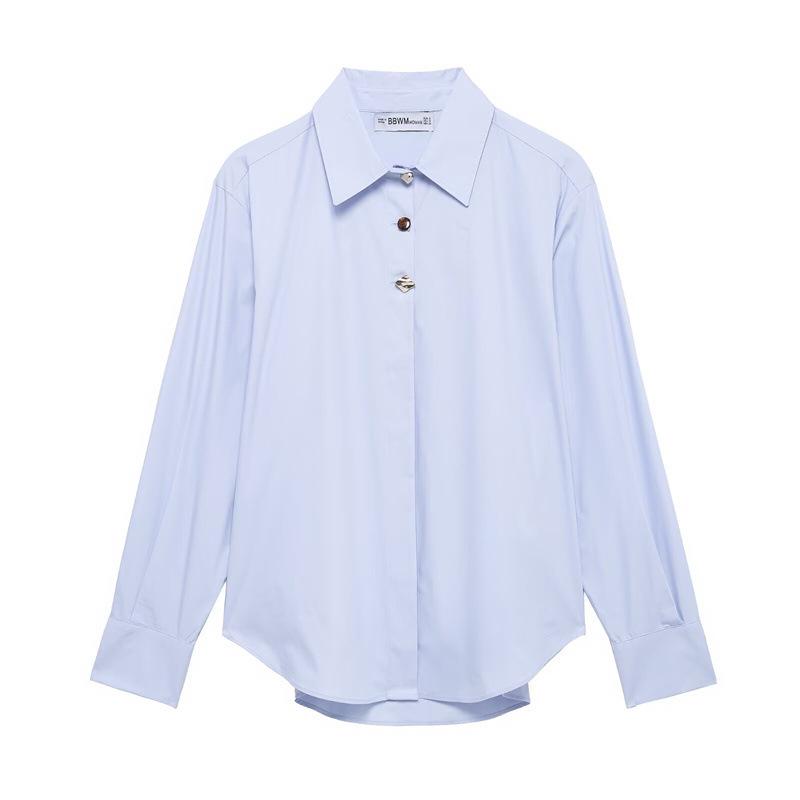

TAOP&ZA Women s Versatile Long Sleeve Button Poplin Shirt - Spring/Summer Collection Large светло-синий