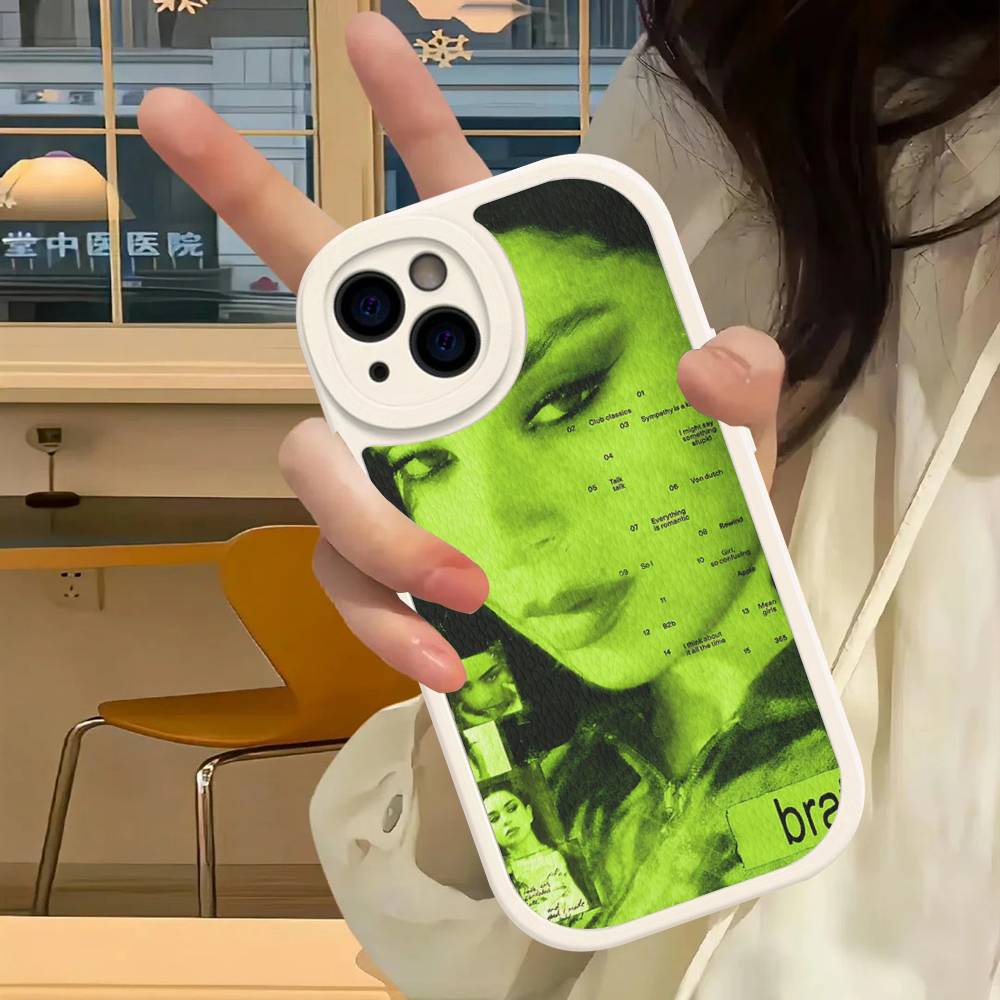 C-Charlis XCX B-BRAT Leather Phone Case For IPhone 16 16e 15 14 13 12 11 Pro Max Plus Mini Cover