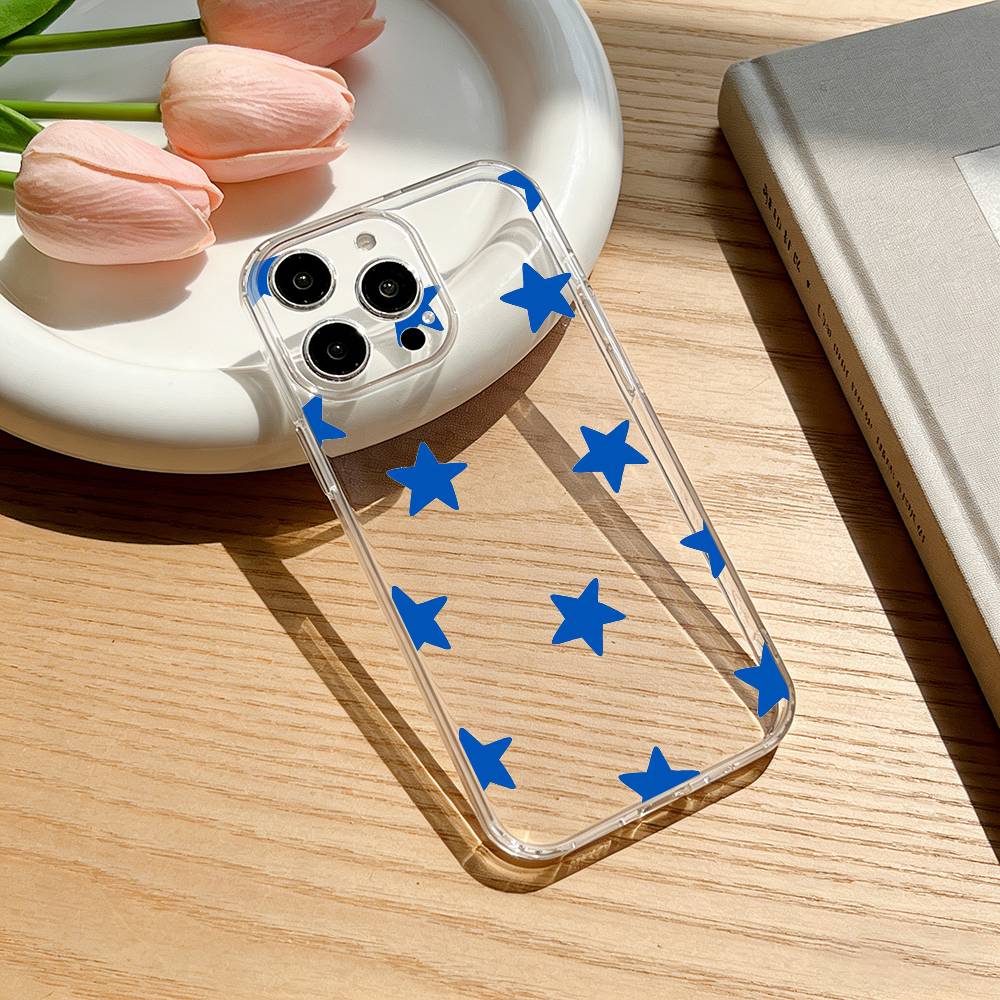 Blue Minimalist Print Phone Case For iPhone 17 16 15 14 13 12 11 Mini Pro Max Plus Transparent Cover
