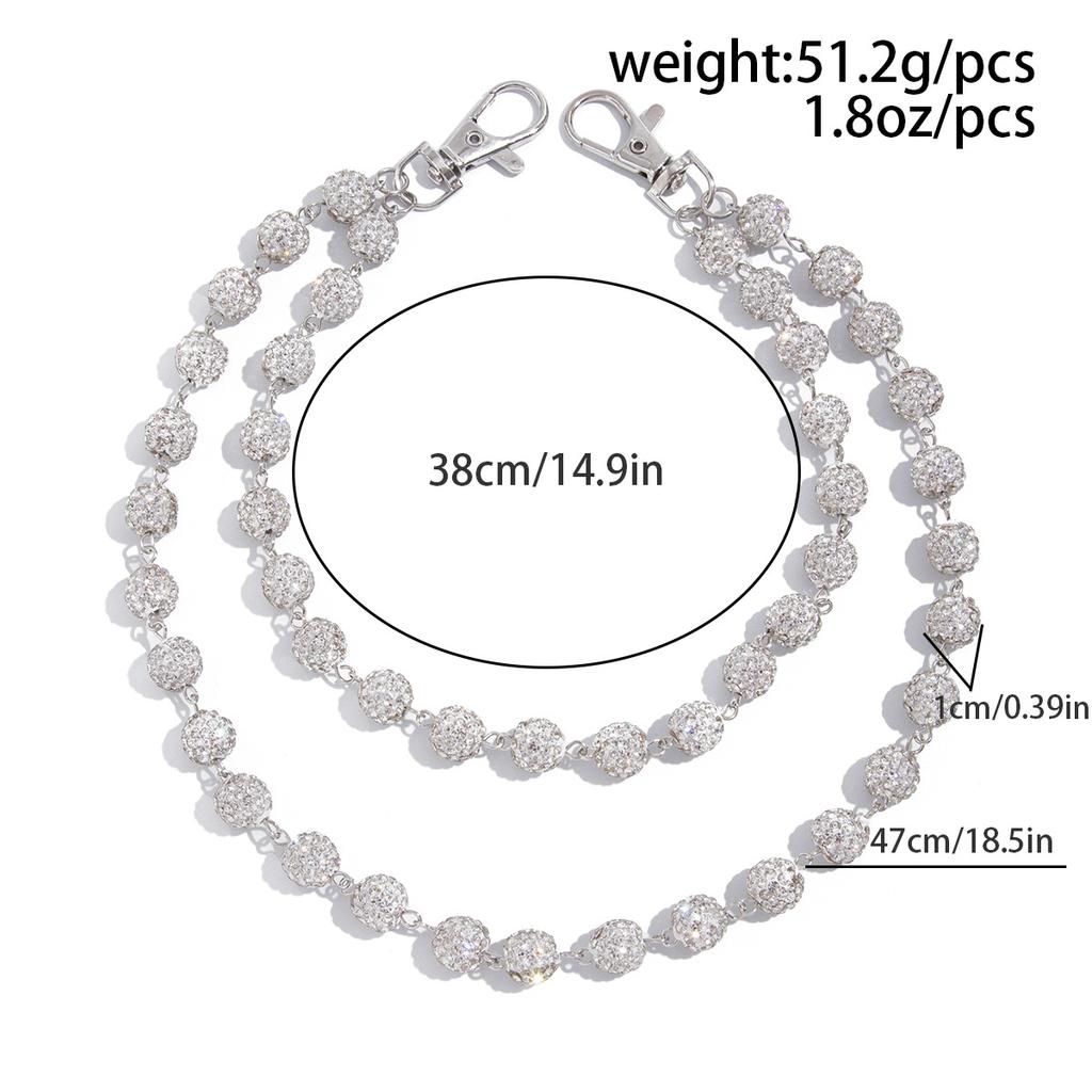 Hip-Hop Style Diamond-Encrusted Diamond Ball Jeans Chain, High-End Full Diamond Bead Chain Waist Chain Pendant