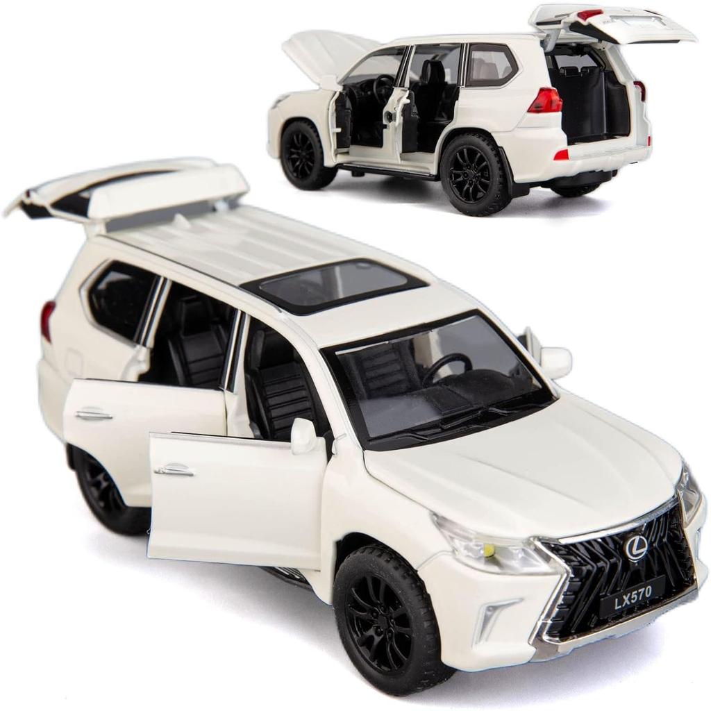 1/32 Scale Lexus LX570 Off-Road In Luxury SUV Model Car, Zinc Alloy Pull Back Toy Car with Sound and Light for Kids Boy Girl Gift