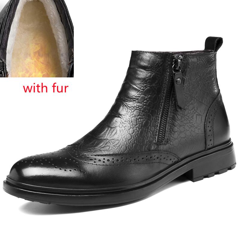 Genuine Leather Boots Men Zips High Top Warm Men's Short Boots Bota Masculinas De Couro Bottines Bottes Hommes En Cuir