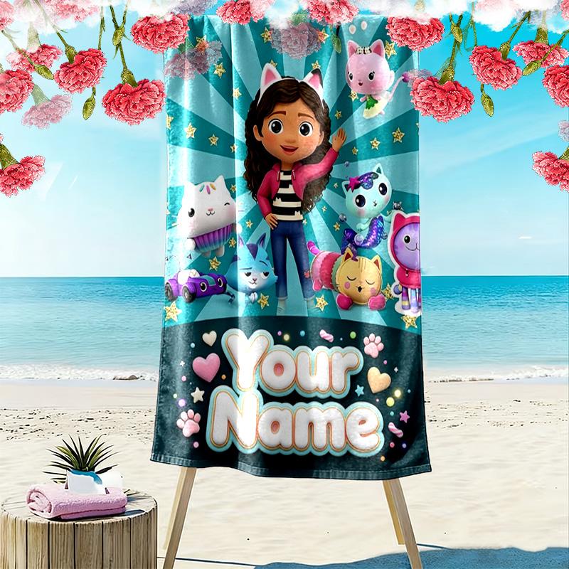 Name Custom Gabby Print Beach Towel, Large Soft Quick Dry Towel for Beach Camping Swimming