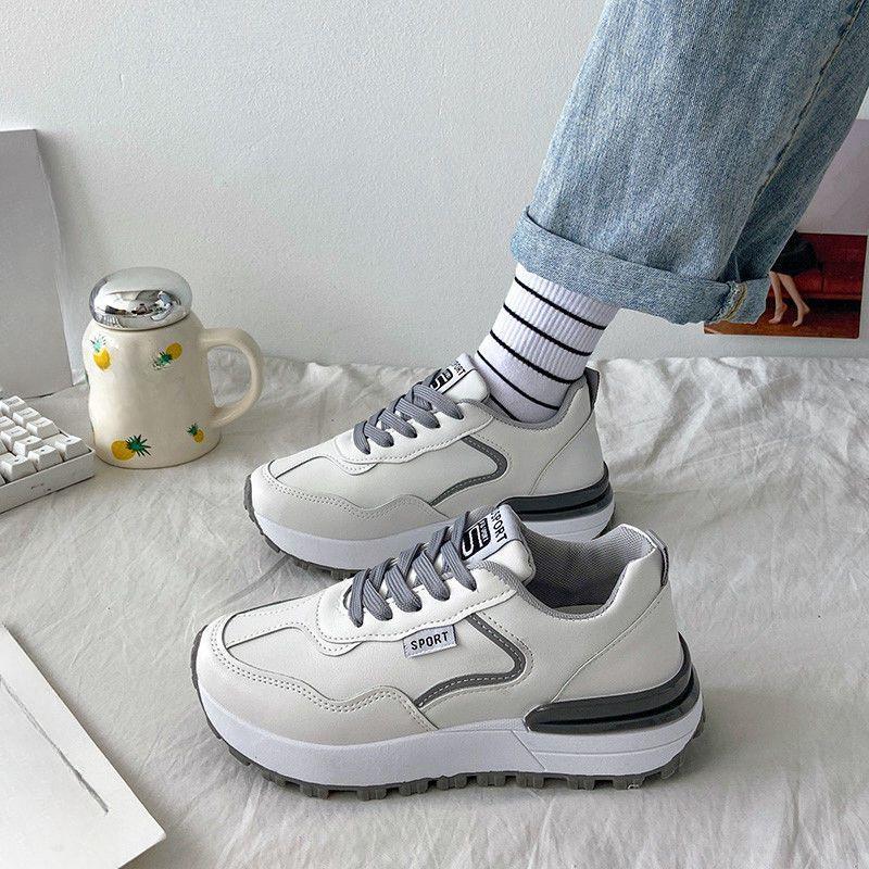 

Белые новые спортивные туфли для студенток, универсальная летняя одежда, дышащая повседневная одежда 35 серый