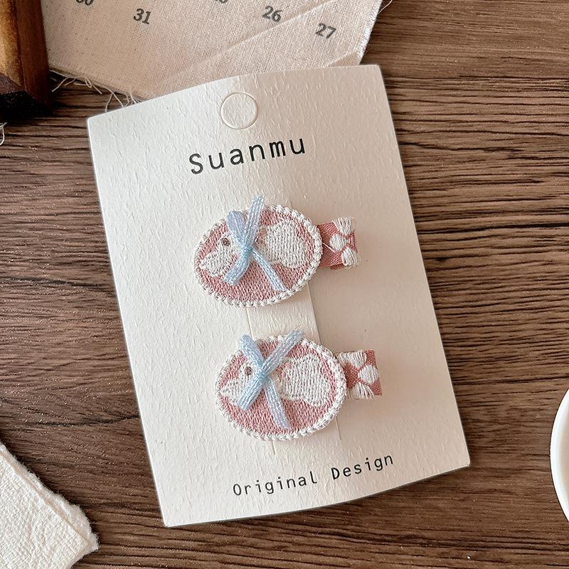 

Korean Sweet Versatile Fabric Plaid Children s Bangs Bb Clip Girls Embroidery Cute Cherry Headwear Girls Kids Hair Accessories