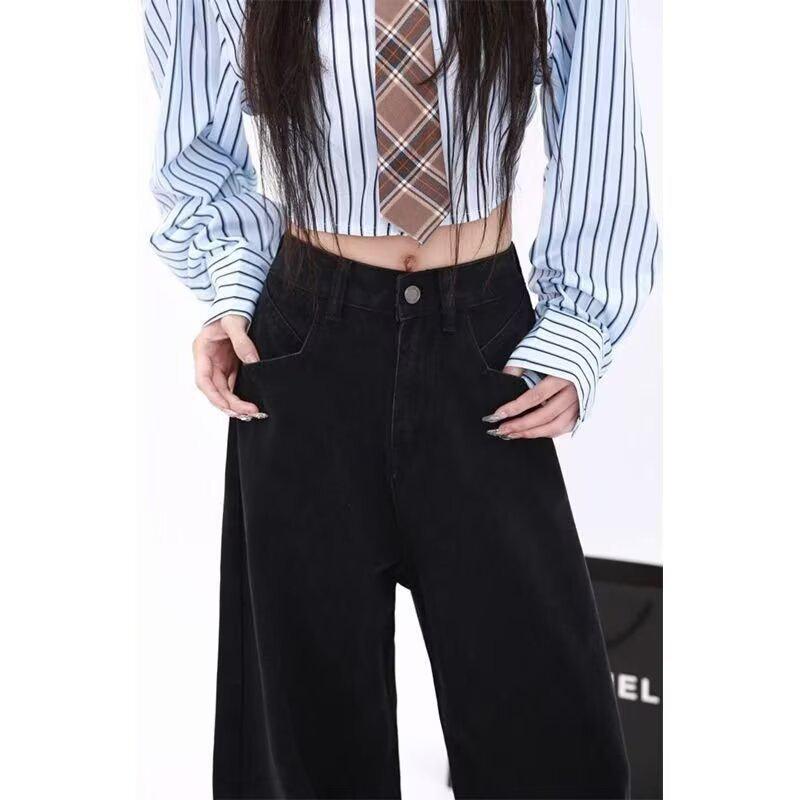 

Women s Plus Size Black High-Waisted Wide-Leg Jeans – Slimming & Straight-Leg for Pear Shape, Autumn/Winter 2026 S