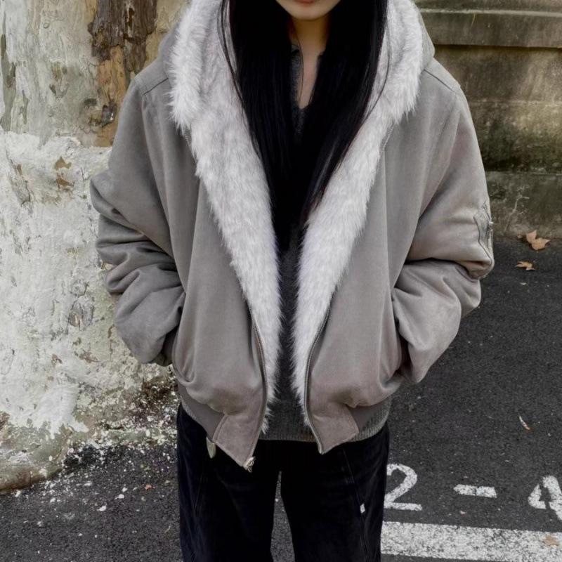 RTIMFD Wendbare Dicke Wildleder Fliegerjacke mit Pelzfutter