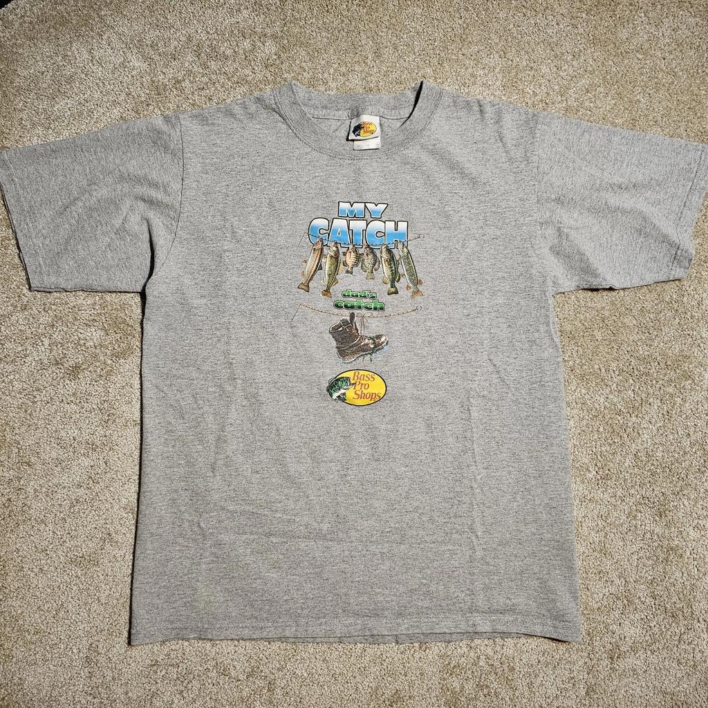 Vtg Y2k Bass Pro Shops Dads Catch Size M Graphic T-shirt Ironic Dadcore Skate 90