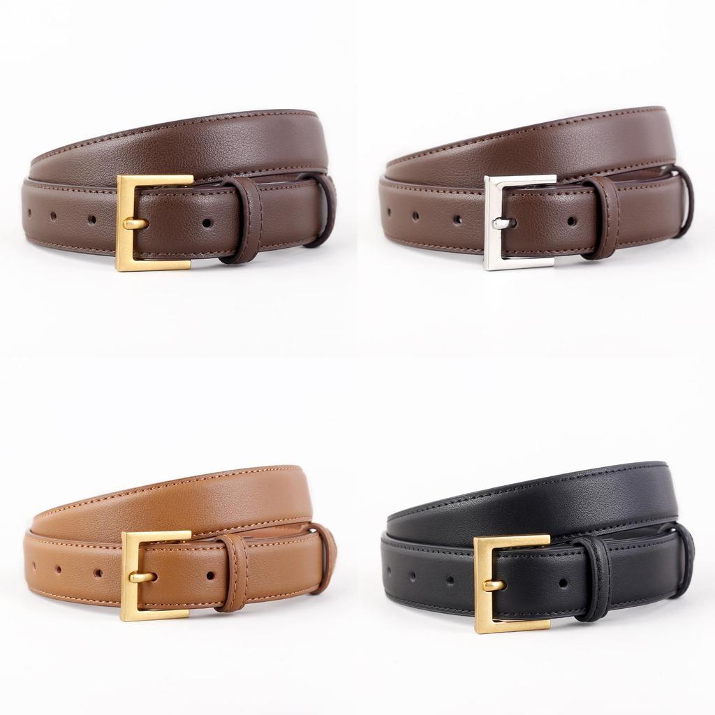 Classic Leather Belt For Women With Silver Pin Buckle And Casual Style