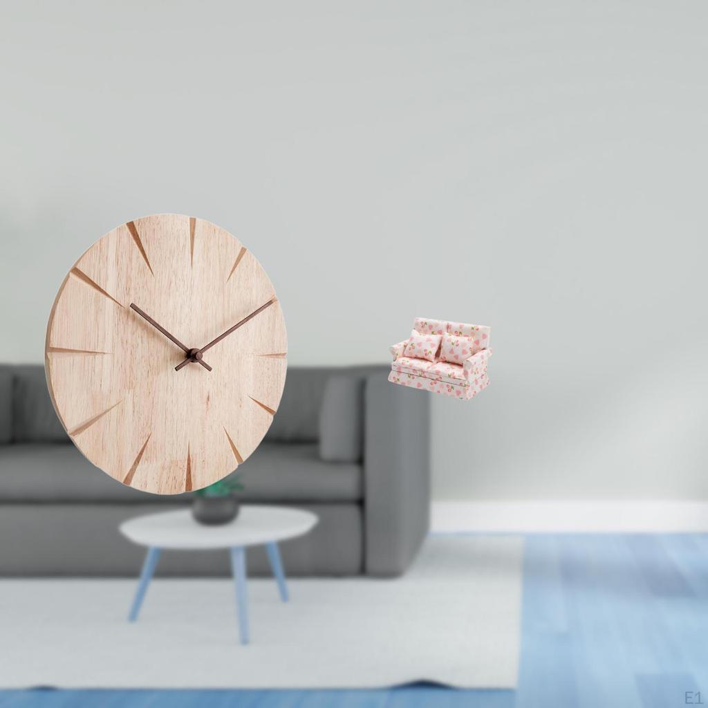 Wood Wall Clock Creative Design Decorative Silent for Restaurant Office Dollhouse Couch 1/12