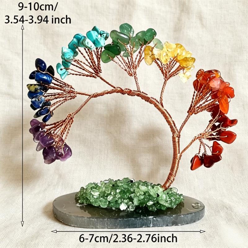 Natural 7 Chakra Crystal Tree of Life Gemstone Chips Gravel Tree Rough Stone Base Healing Money Tree Decor