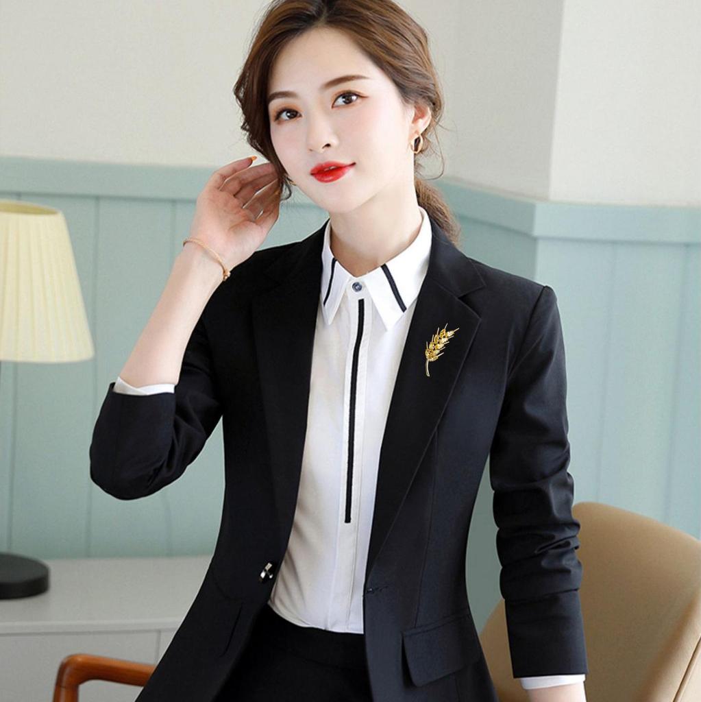 Elegant Gold-Plated Zirconia Wheat Ear Brooch - Unisex High-End Suit Accessory