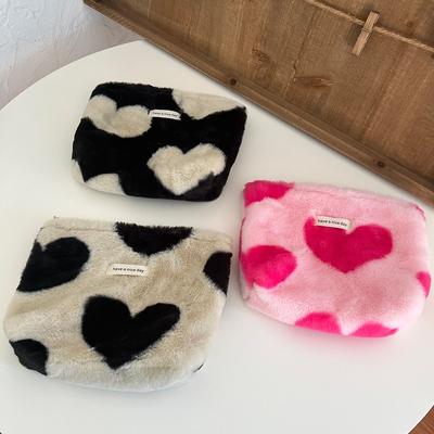 Weibliche Weiche Plüsch Kosmetik Tasche Frauen Schönheit Druck Liebevolles Herz Make-Up Taschen Reise Telefon Toilettenartikel Make-Up Veranstalter Fall