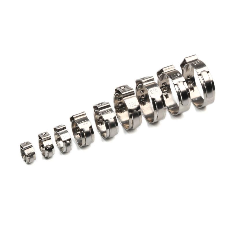 25pcs Hose Clamps Single Ear Stepless 5.8-23.5mm 304 Stainless Steel Hose Clamps Cinch Clamp Rings for Sealing Kinds of Hose