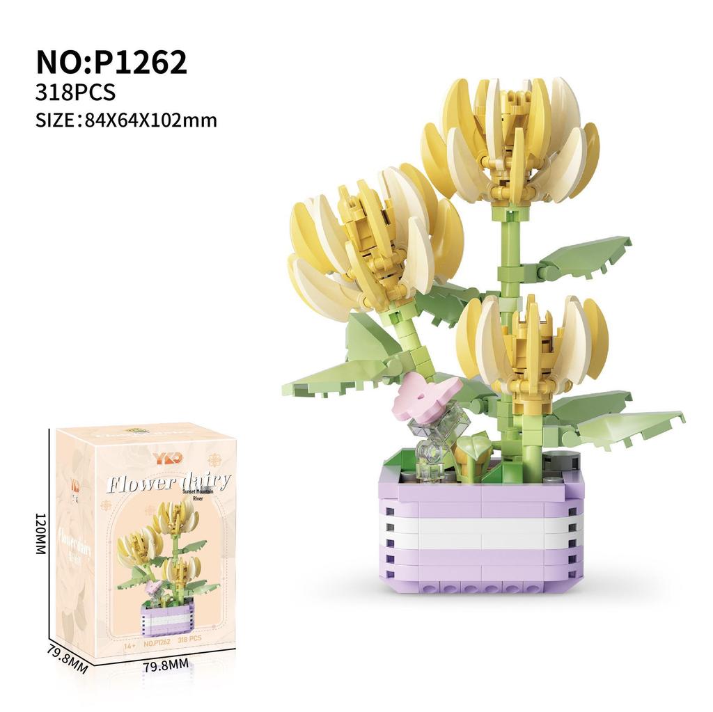 Lego-Compatible Micro Bricks Succulent Plant & Rose Bouquet Bonsai Girls' Assembly Toy Gift