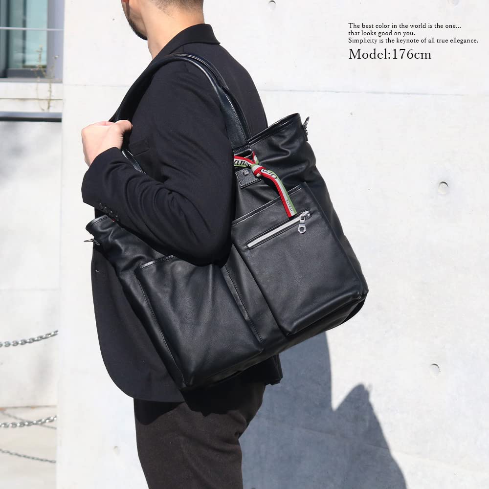 Orobianco Tote Premium Genuine Horsehide Large Made In Brand Commuter Genuine SENZANOME-C (NERO/Black) Bag, Leather, Capacity, Men's, Italy, Name,