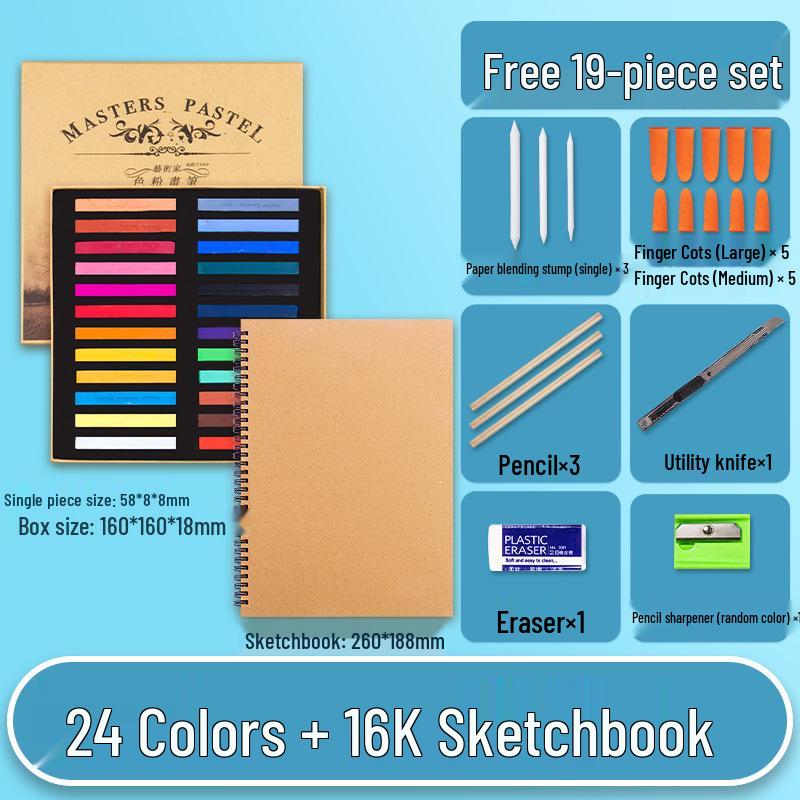 Mali Brand Pastel Chalk Set - 36 Colors Chalk Powder with Brushes for Beginners