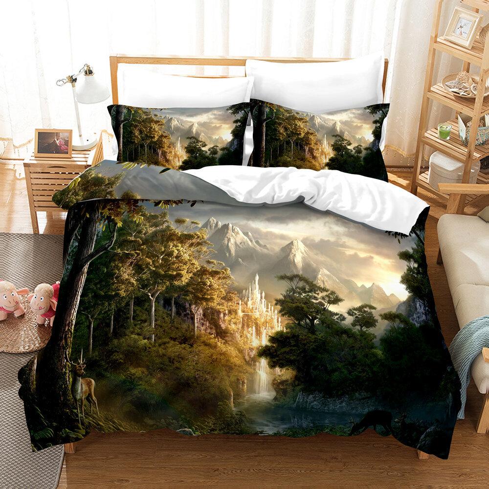 Dream Landscape 3D Digital Printing Three-Piece Quilt Cover Sheet Kit