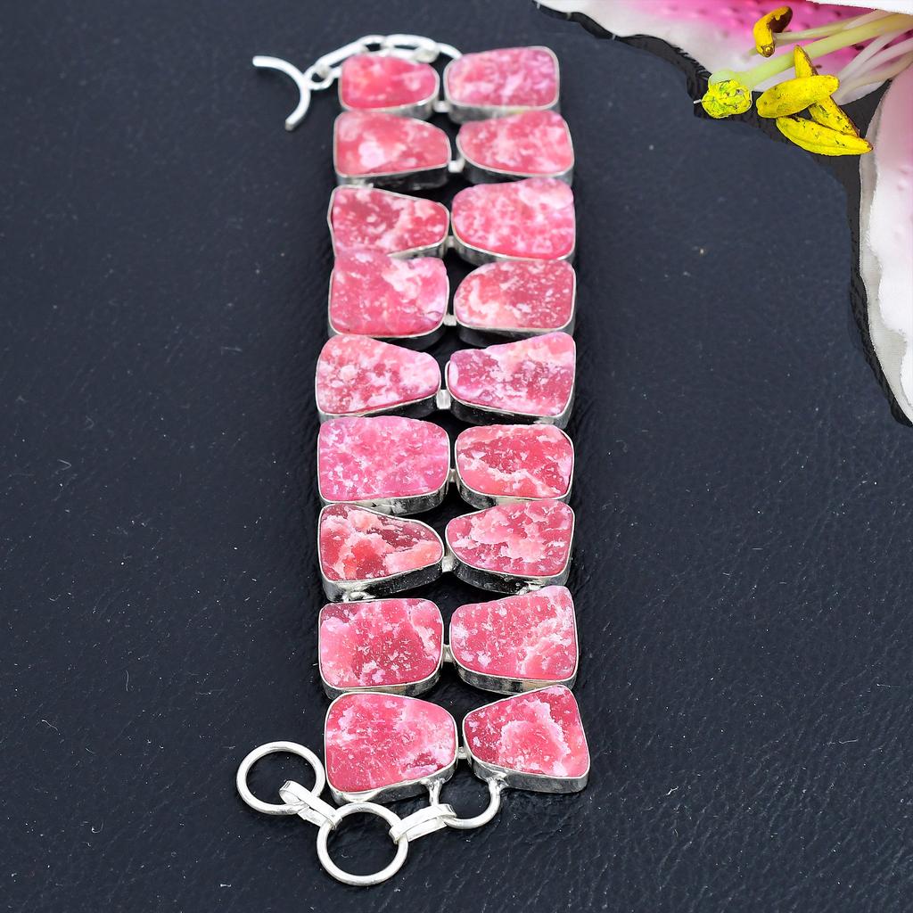 Pink Hememorphite Druzy Gemstone Handmade 925 Sterling Silver Bracelet 7-8" KG-1817