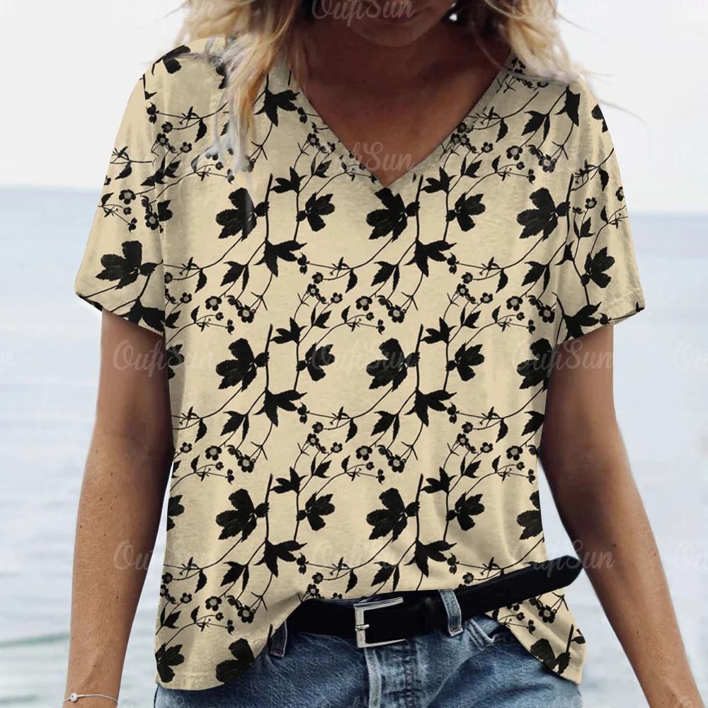 

Summer Breathable Women s 3D Floral Plant Print Women s V-Neck Top Retro Home Short Sleeve T-Shirt Women s Bamboo Pattern Top XL