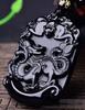 Naturalny Czarny Obsydian Rzeźbiony Chiński Starożytny Dwanaście Zwierząt Zodiaku Szczęśliwy Amulet Wisiorek Koraliki Naszyjnik Modny Prezent Biżuteria