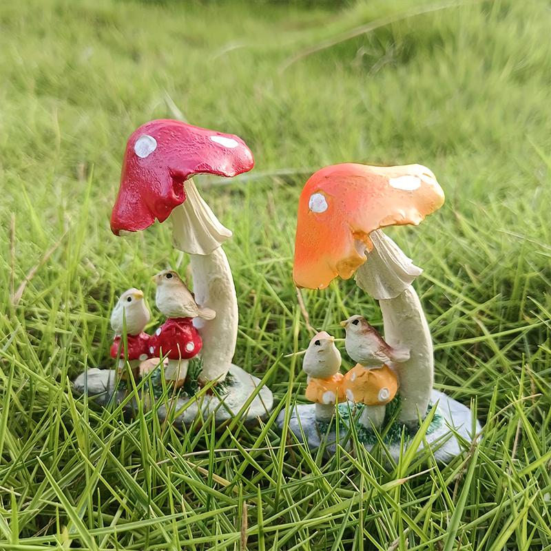 

Миниатюрные сказочные украшения для сада, аксессуары, мини-милый гриб, птица, дикий гриб с птицей