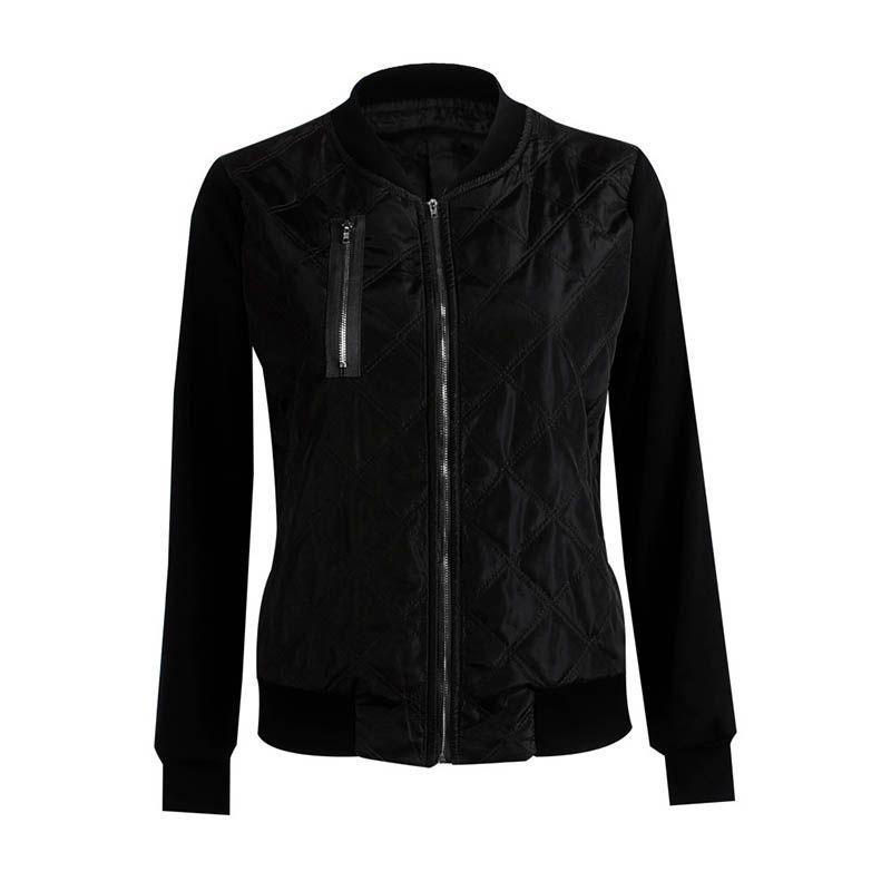 Stylish Womens Classic Padded Bomber Jacket Vintage Zip Biker Coat Long Sleeves