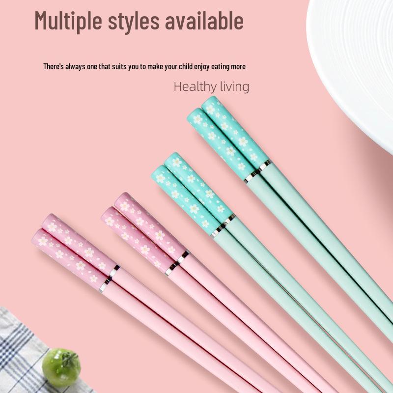 

Light Luxury Cherry Blossom Parent-Child Chopsticks - Pink & Blue, Healthy Serving Alloy