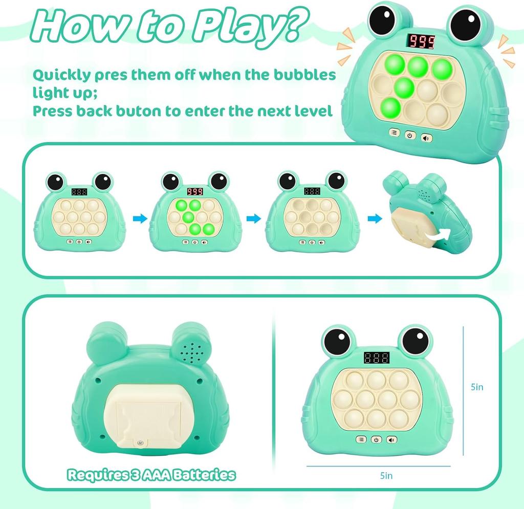 Fast Push Game Fidget Toys Pop Game Handheld Bubble Game Console Light Up Pop Game Sensory Fidget Toys for Kids