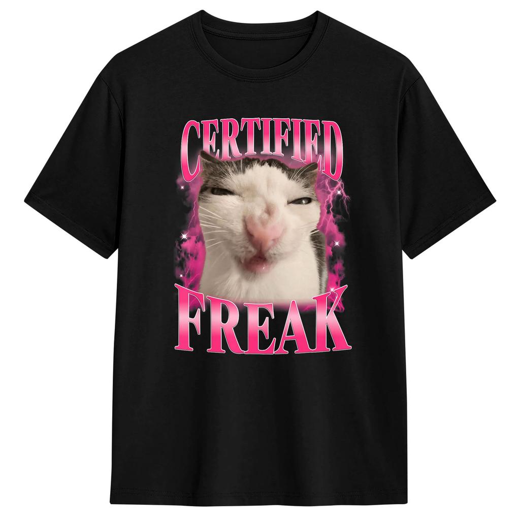 Vintage T Shirt Summer Certified Freak Cat Trendy Cool T Shirts 100 Cotton Tshirt For Unisex Y2k Basic Short Sleeve Top Tees