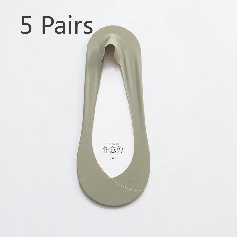 5 Paar Eis Seide Bootssocken Damen Sommer Dünne Rutschfeste Fersen Socken Socken Flacher Ausschnitt Unsichtbare Socken