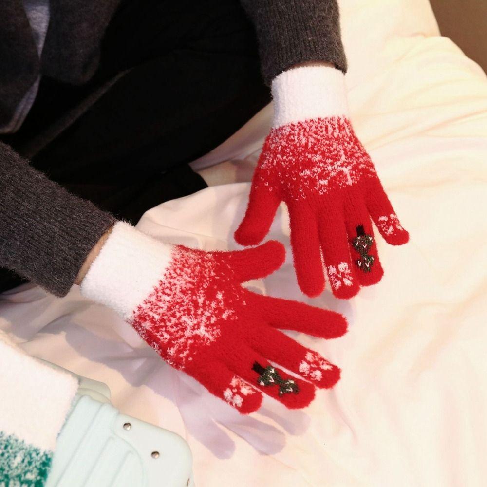 Warm Christmas Knitted Gloves  Women Mittens Soft Winter Velvet Gloves  Riding