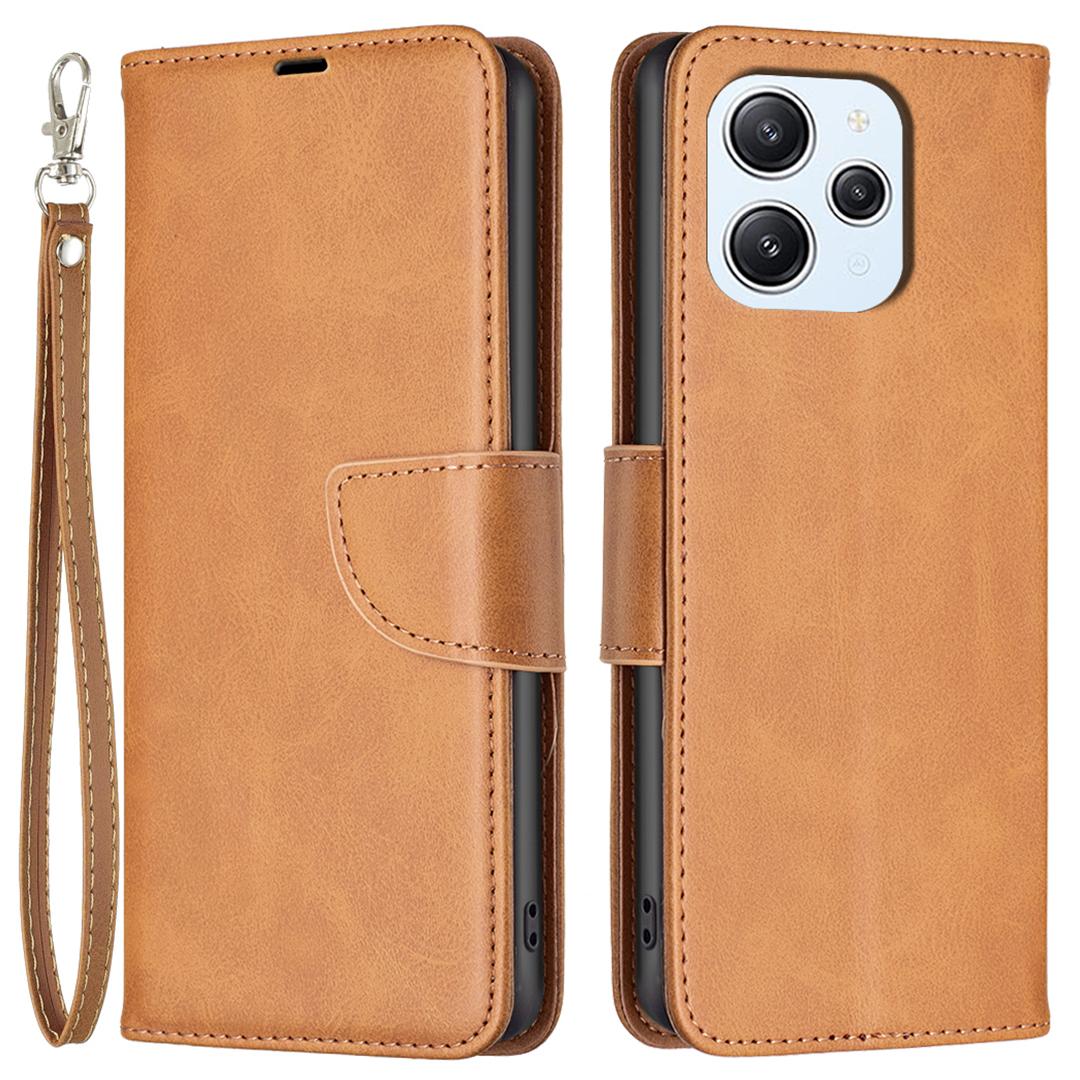 

Wallet Phone Case for Xiaomi Redmi 12 4G,Stand Shell Solid Color Textured PU Leather Cover Yellow