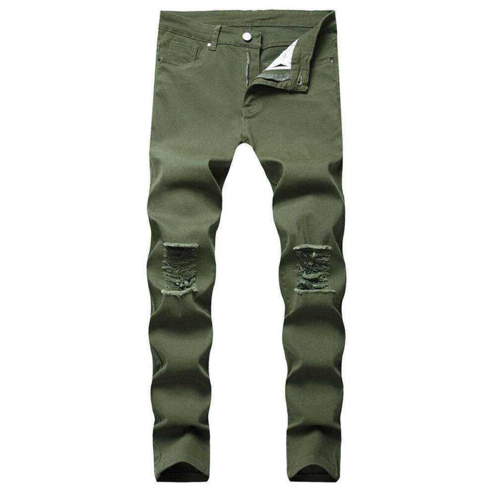 Pantaloni in denim con foro strappato Jeans da motociclista effetto consumato tinta unita Pantaloni lunghi skinny