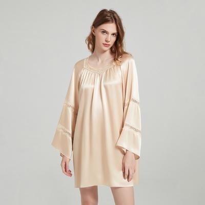 100% Mulberry Silk Casual Nightdress Sleepwear Heavy Silk Pajamas Nightgown Lace Pleated Long Sleeves Dresses Comfortable Robe