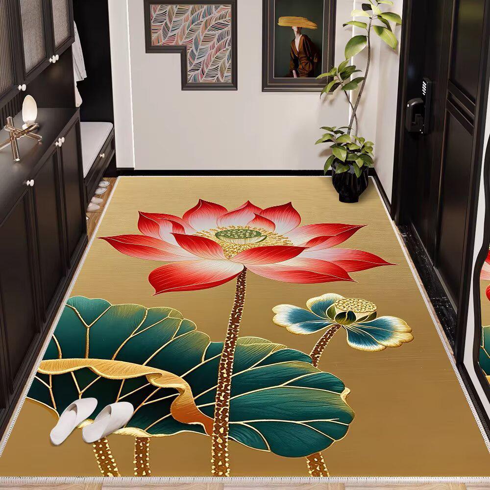 Lotus Flower Waterproof Anti-Slip Entry Mat - Crystal Velvet Hallway Runner
