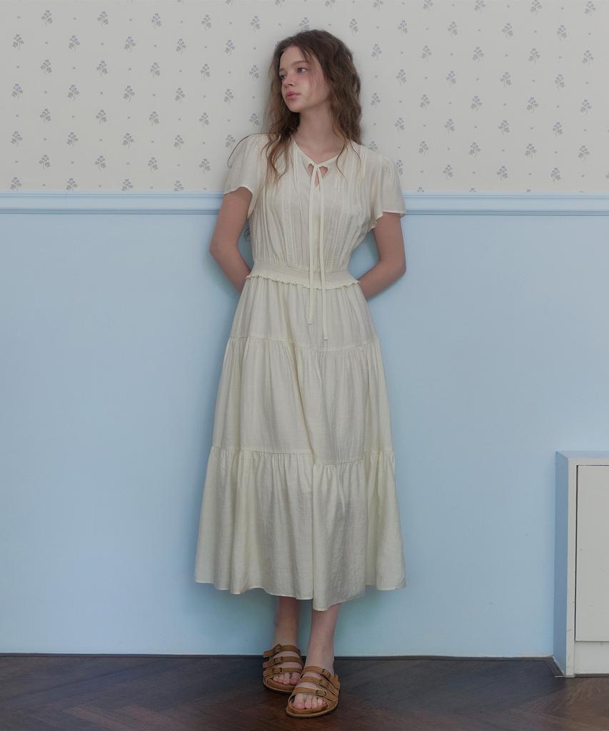 Teuwi Eppen Chiffon Elastic Waist Short Sleeve Long Dress