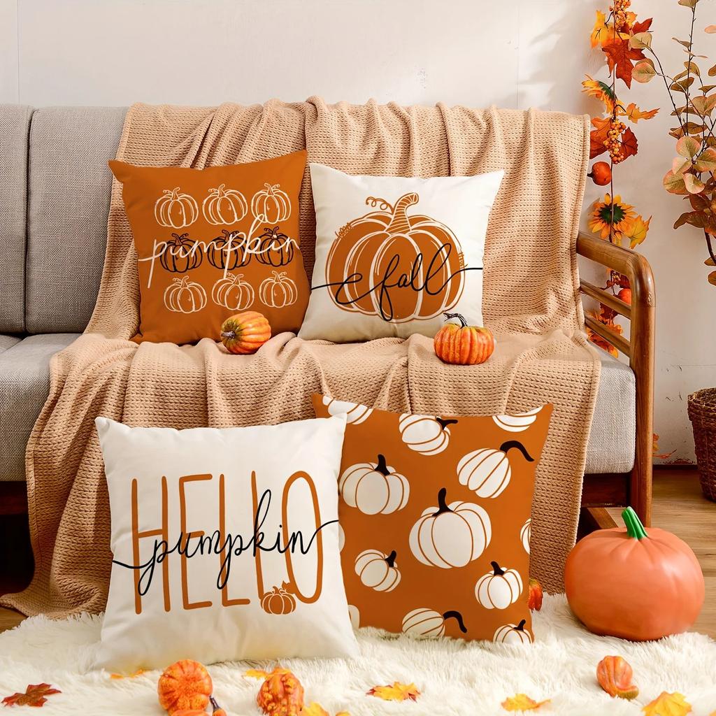 4-Pack Halloween Throw Pillow Covers 45X45cm Ghost Pumpkin Bat Pattern Ideal for Sofa, Bed, Car, Living Room Home Decor