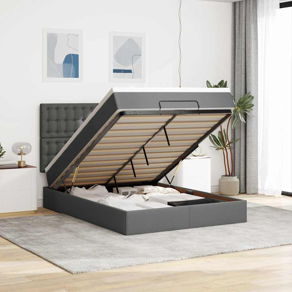 Ottoman Bed with Mattress Dark Grey 140x190 Cm Fabric